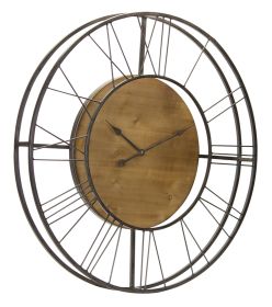 Modern Metal Clock with Natural Wooden Face 35.5"D