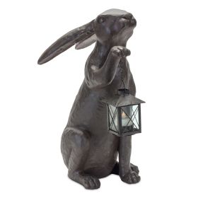 Stone Garden Rabbit Statue with Lantern 16"H