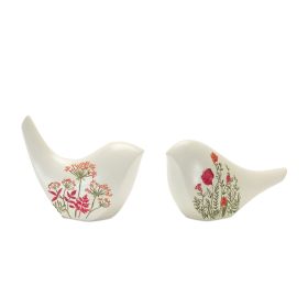 Modern Bird Figurine with Etched Floral Design (Set of 2)