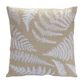 Embroidered Fern Foliage Throw Pillow 18"SQ