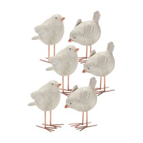 Round Stone Bird Figurine with Copper Metal Legs (Set of 6)