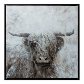 Framed Mountain Bull Canvas Painting Wall Art 20.5"SQ