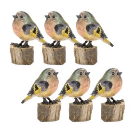 Rustic Stone Bird Figurine Perched on Stump (Set of 6)