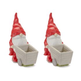 Raincoat Garden Gnome Statue with Wheelbarrow Planter 24.75"H