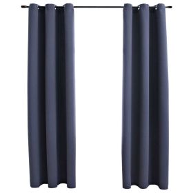 Blackout Curtains with Rings 2 pcs Anthracite 37"x95" Fabric