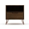 Manhattan Comfort Rockefeller 1.0 Mid-Century Modern 1-Drawer Nightstand in Brown