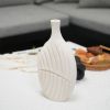 Elegant White Textured Flat Wooden Vase with Leaf Design