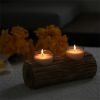 8.66'' L Brown Dual-Compartment Wooden Candle Holder