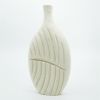 Elegant White Textured Flat Wooden Vase with Leaf Design