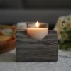 3.54'' H Rustic Washed Gray Wooden Single Compartment Candle Holder