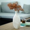 Elegant White Textured Flat Wooden Vase with Leaf Design